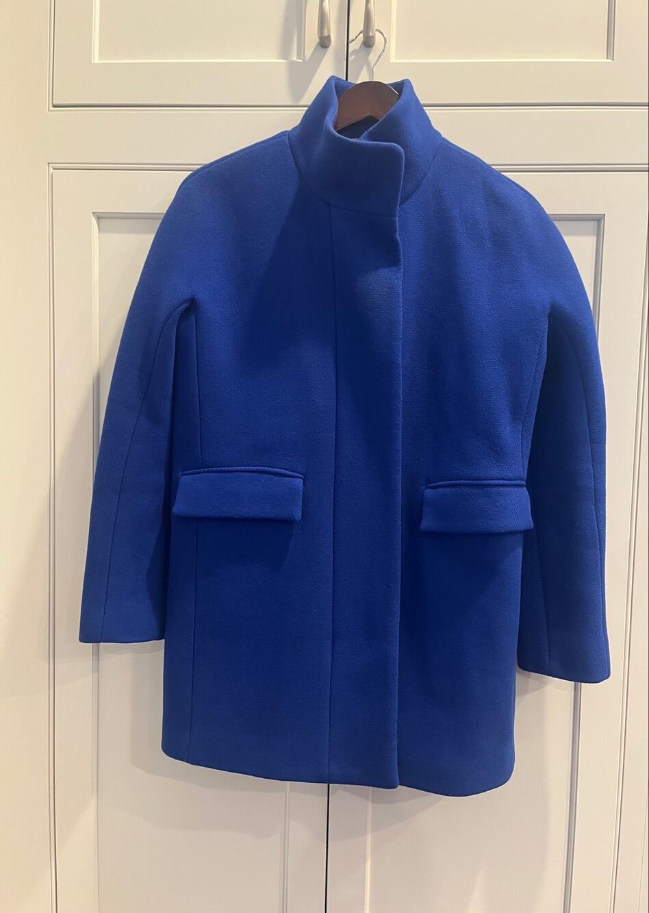 J.Crew Nello Gori Stadium Cloth Wool Cocoon Coat Cobalt Blue Women Sz.2 zip up